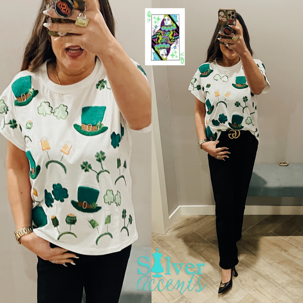 QUEEN OF SPARKLES Sequin ST PATRICK’S Icon Tee Top