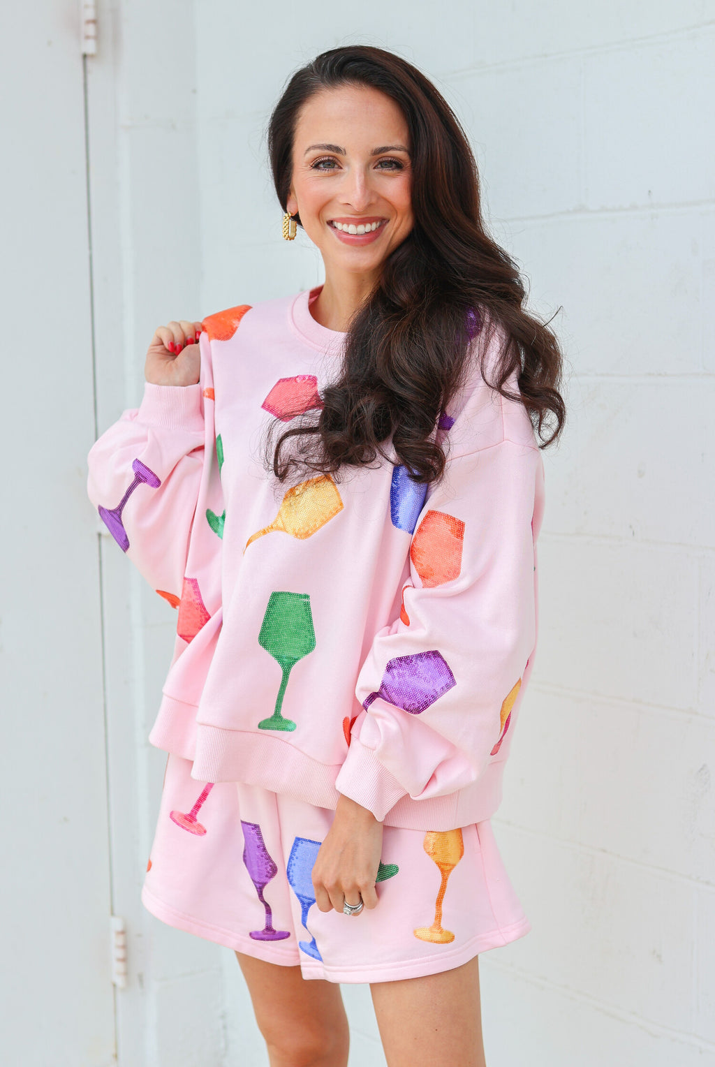 QUEEN OF SPARKLES Sequin WINE GLASS Short