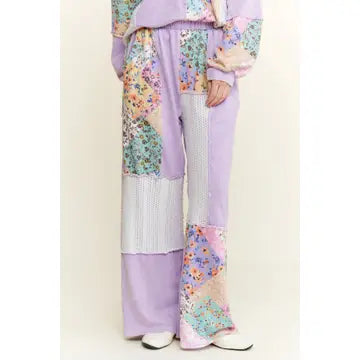 J HER Light Lavender Mineral Washed Floral Waveknit Jacquard Set