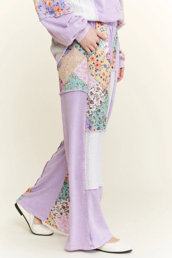 J HER Light Lavender Mineral Washed Floral Waveknit Jacquard Set