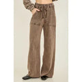 J. HER Ash Oak Mineral Wash Side Knit Detail Wide Leg Pant