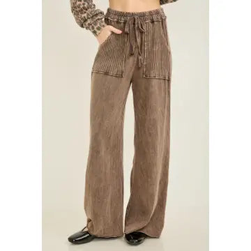 J. HER Ash Oak Mineral Wash Side Knit Detail Wide Leg Pant