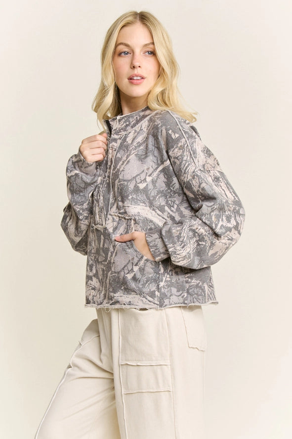 J. HER Washed Camo Quarter Zip Sweatshirt