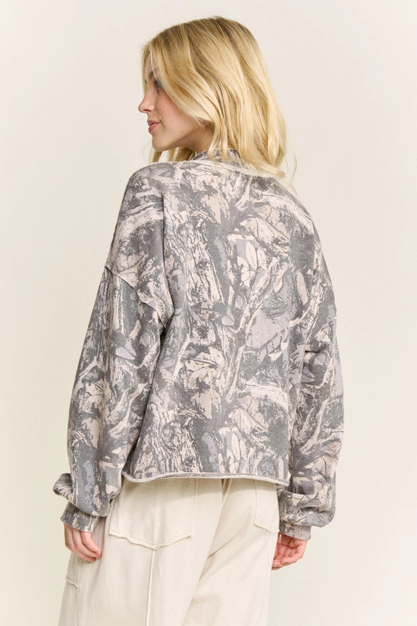 J. HER Washed Camo Quarter Zip Sweatshirt