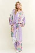 J HER Light Lavender Mineral Washed Floral Waveknit Jacquard Set