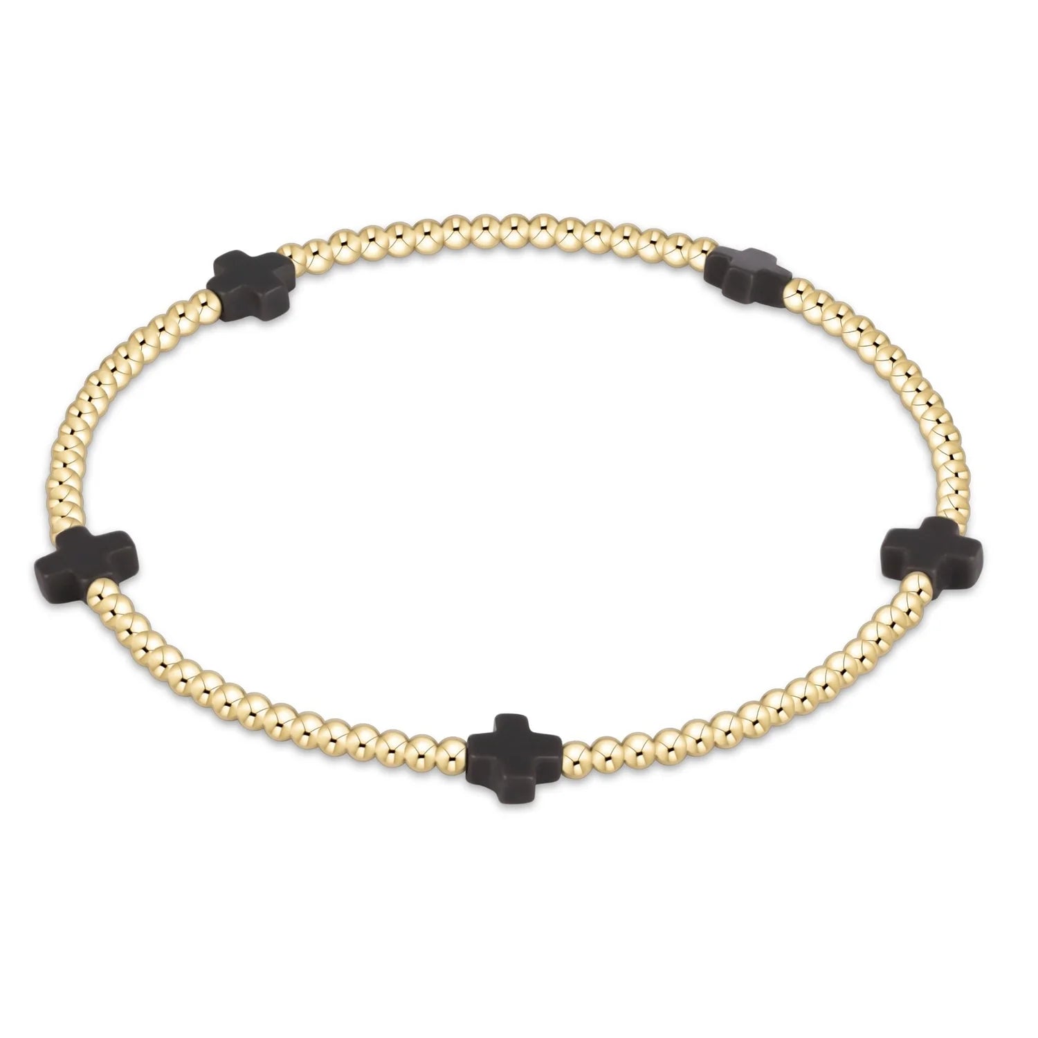 ENewton Small Signature CROSS Gold Pattern 2mm Bead Bracelet- Onyx