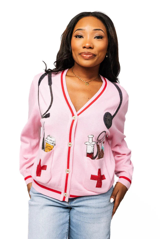 Queen of Sparkles Pink Medical Instrument Button Up Cardigan