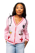 Queen of Sparkles Pink Medical Instrument Button Up Cardigan
