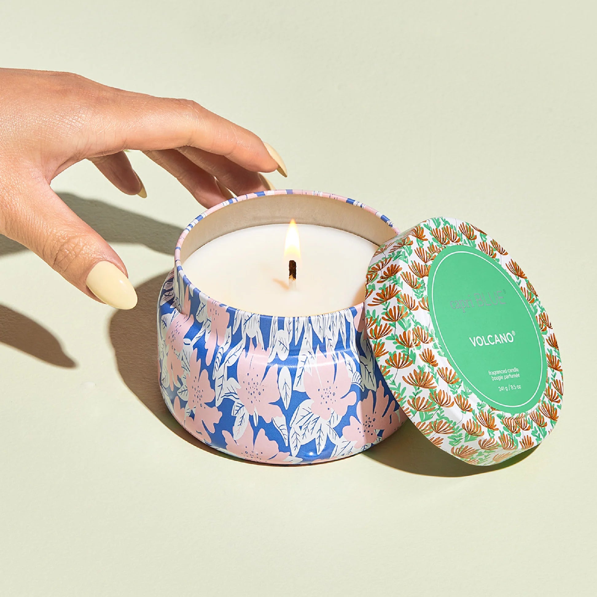 Capri BLUE Volcano Pattern Play Printed Travel Tin Candle 8.5oz