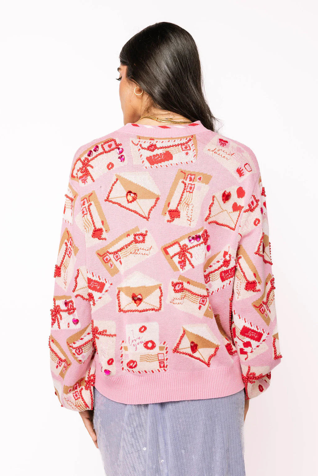 Queen of Sparkles Pink Love Letters Button Up Knit Cardigan