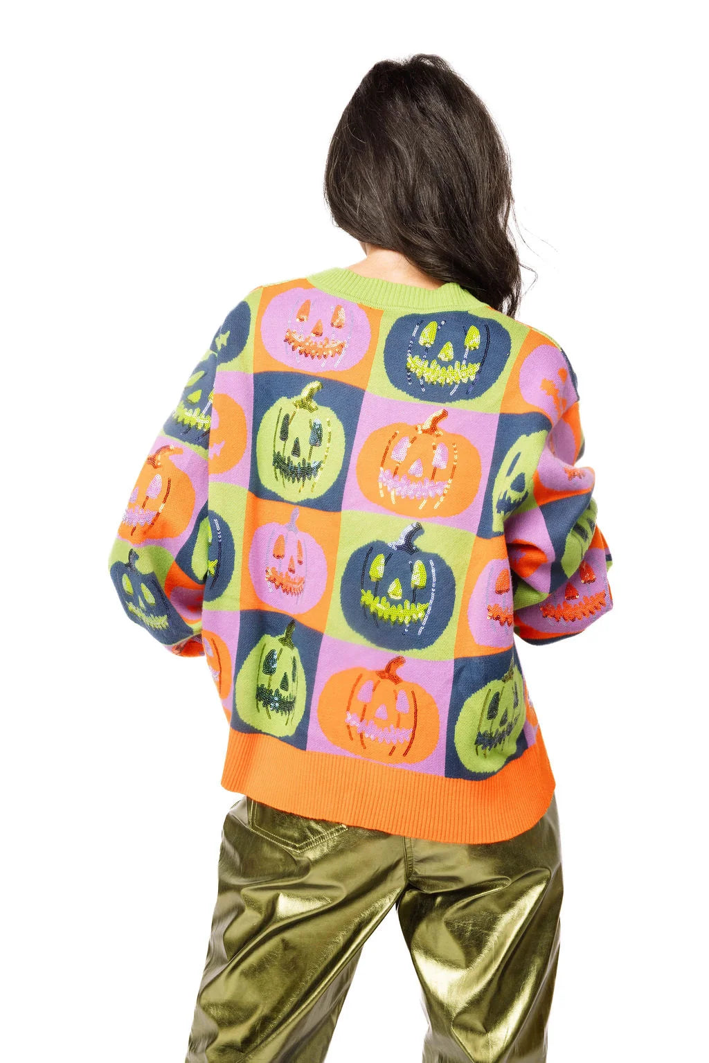 Queen of Sparkles Checkered Pumpkin Button Up Cardigan