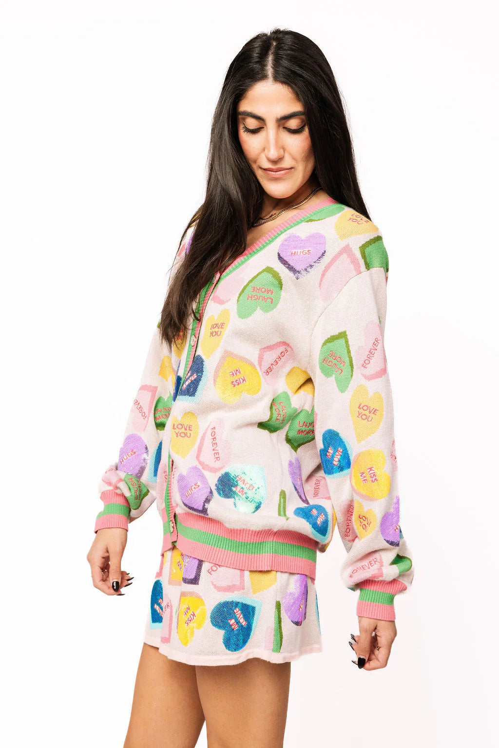 Queen of Sparkles Pale Pink Candy Sweetheart Button Up Cardigan