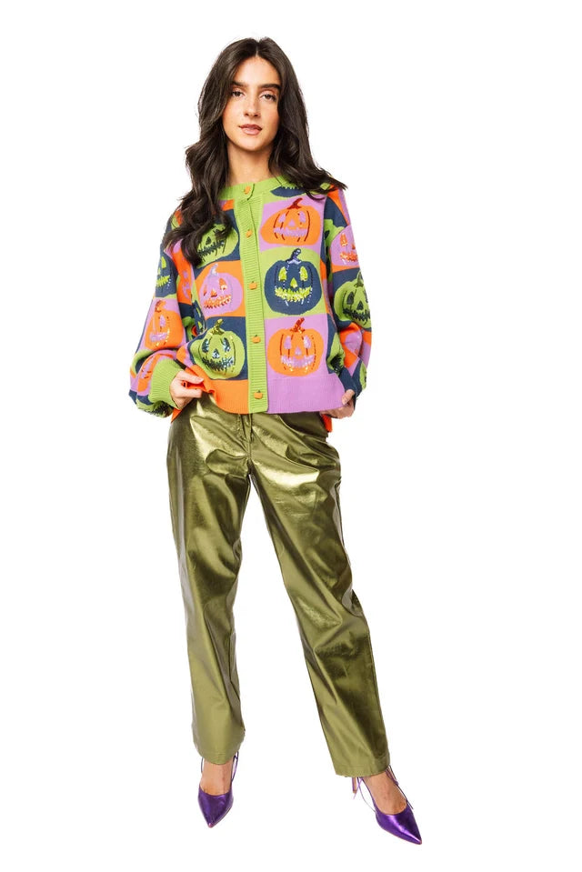 Queen of Sparkles Checkered Pumpkin Button Up Cardigan