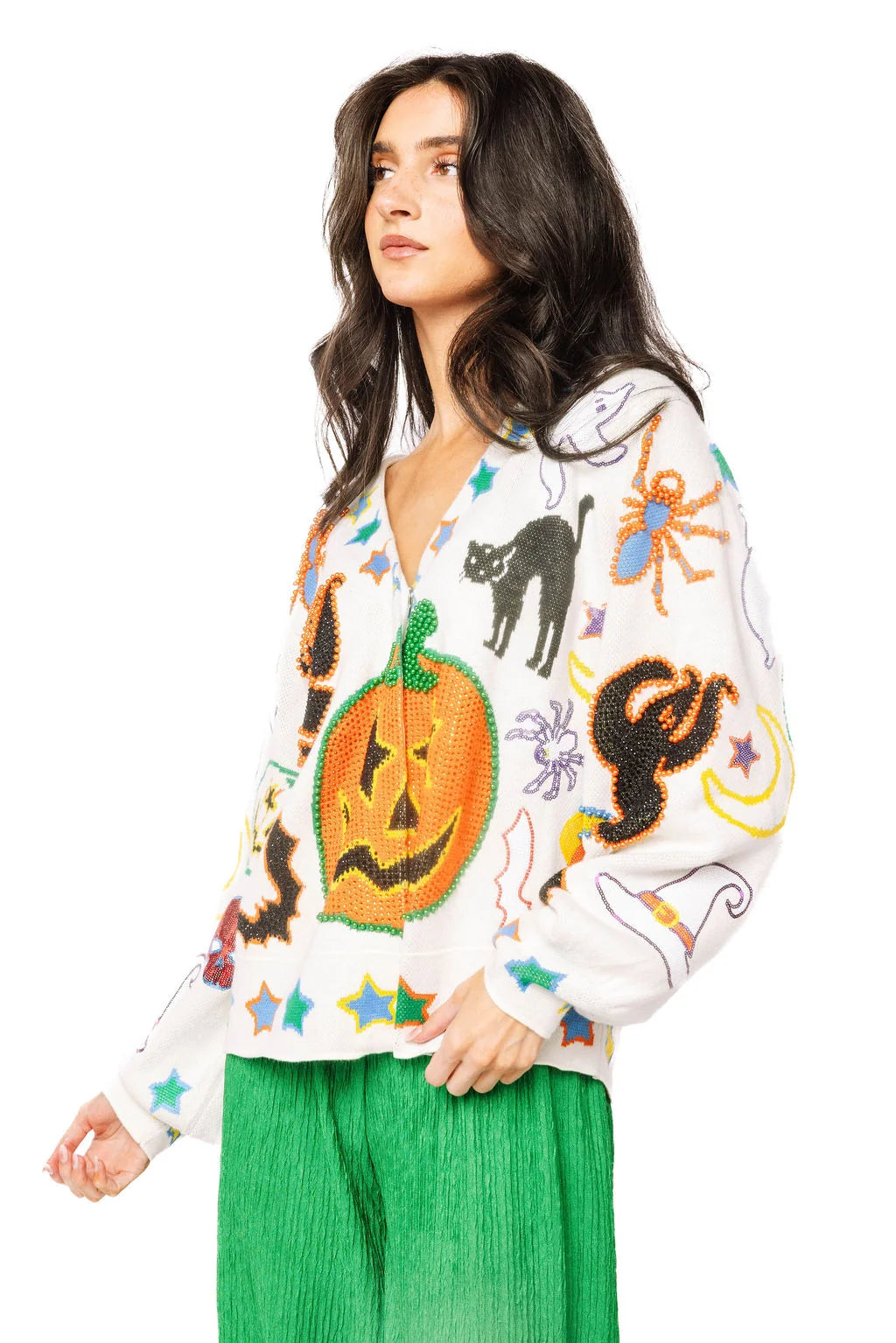 Queen of Sparkles Ivory Halloween Icon Button Up Cardigan