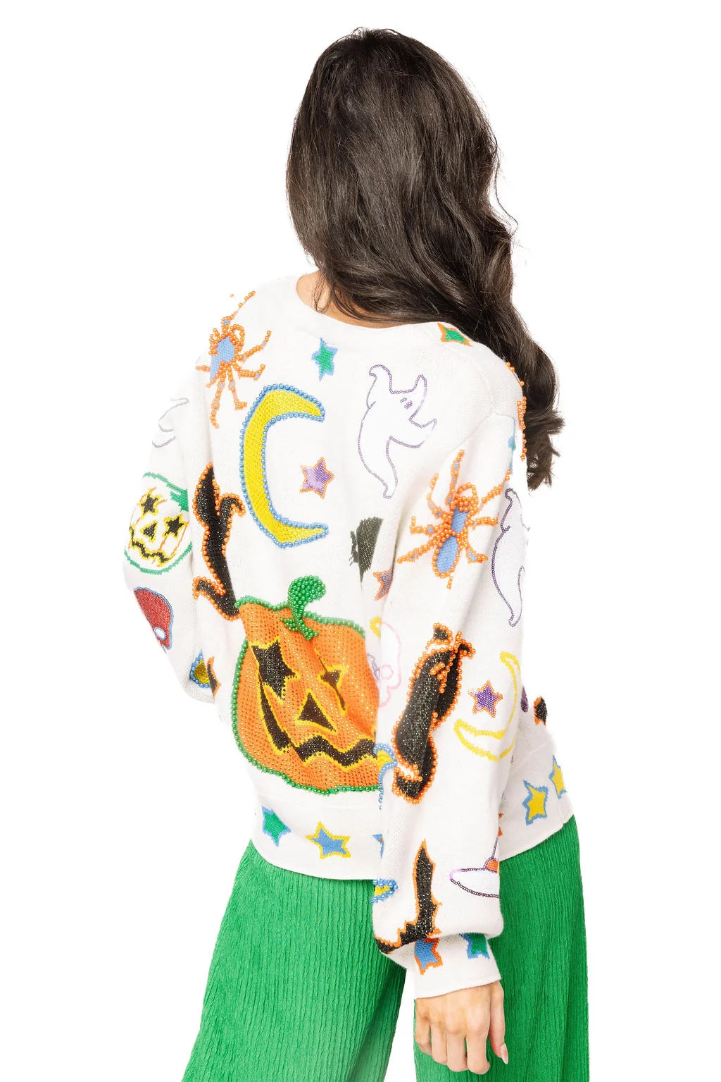 Queen of Sparkles Ivory Halloween Icon Button Up Cardigan