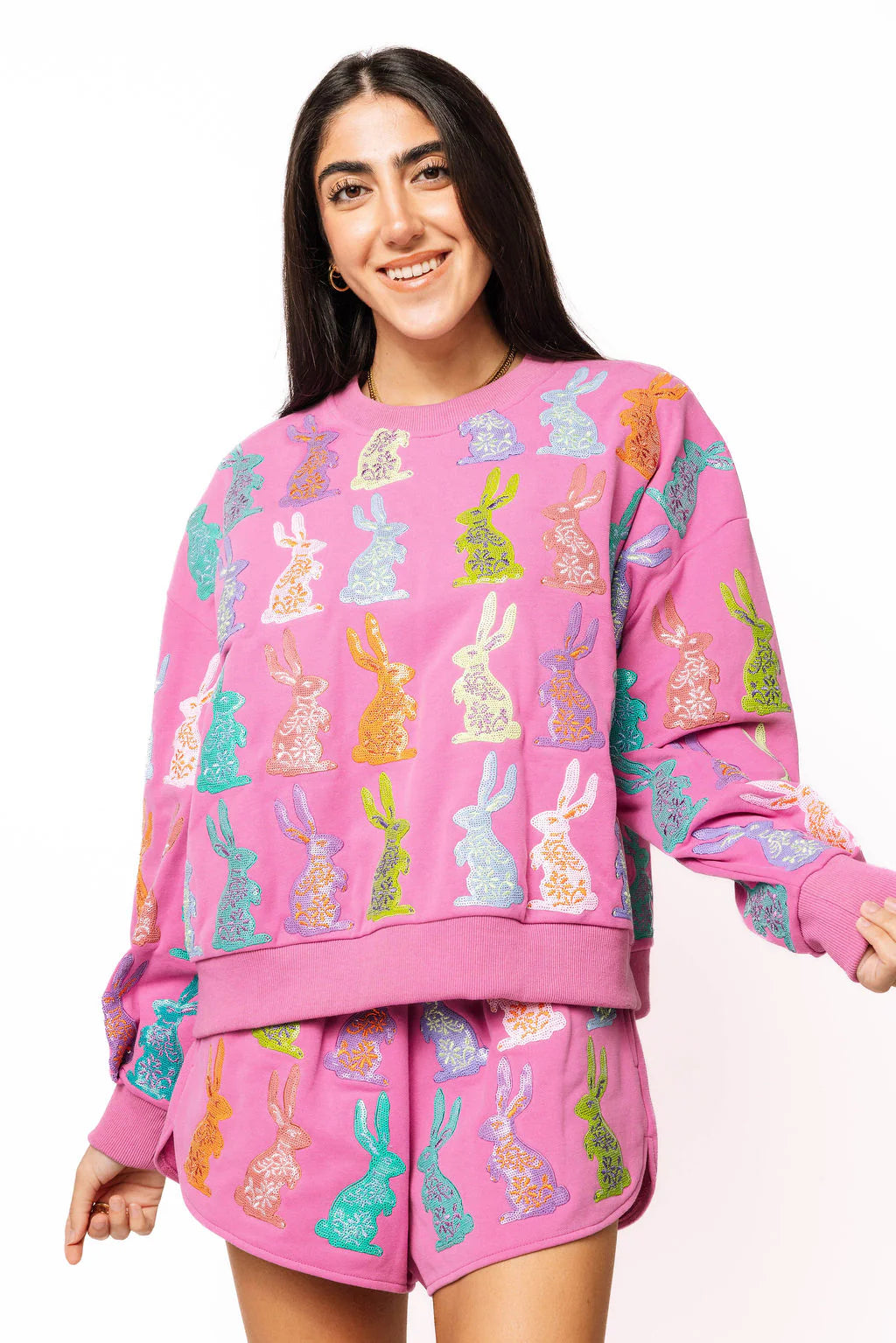 Queen of Sparkles Purple Multi Easter Bunny Sweatshirt