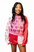 Queen of Sparkles Colorblock Rhinestone Hearts Sweatshirt