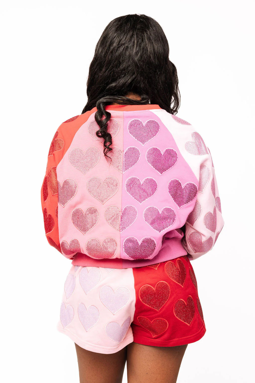 Queen of Sparkles Colorblock Rhinestone Hearts Sweatshirt