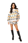 Queen of Sparkles Light Grey Witch Hat, Pumpkin, & Cat Mockneck Sweatshirt