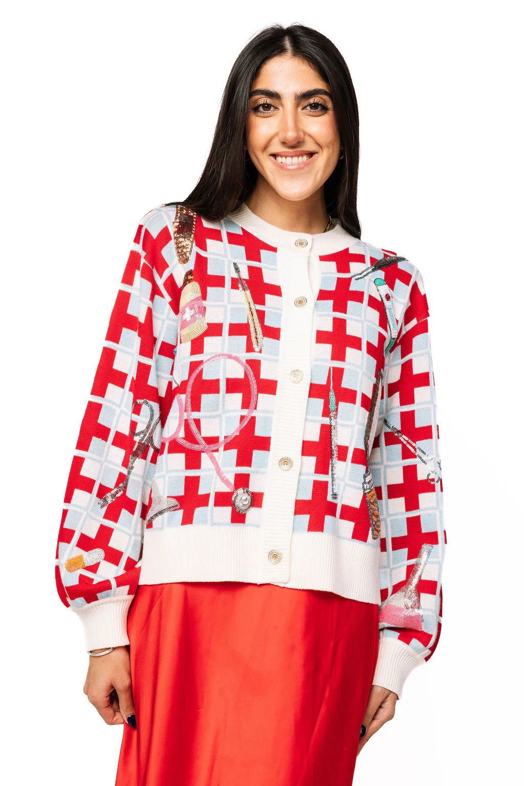 Queen of Sparkles Red & Blue Medical Supply Cardigan