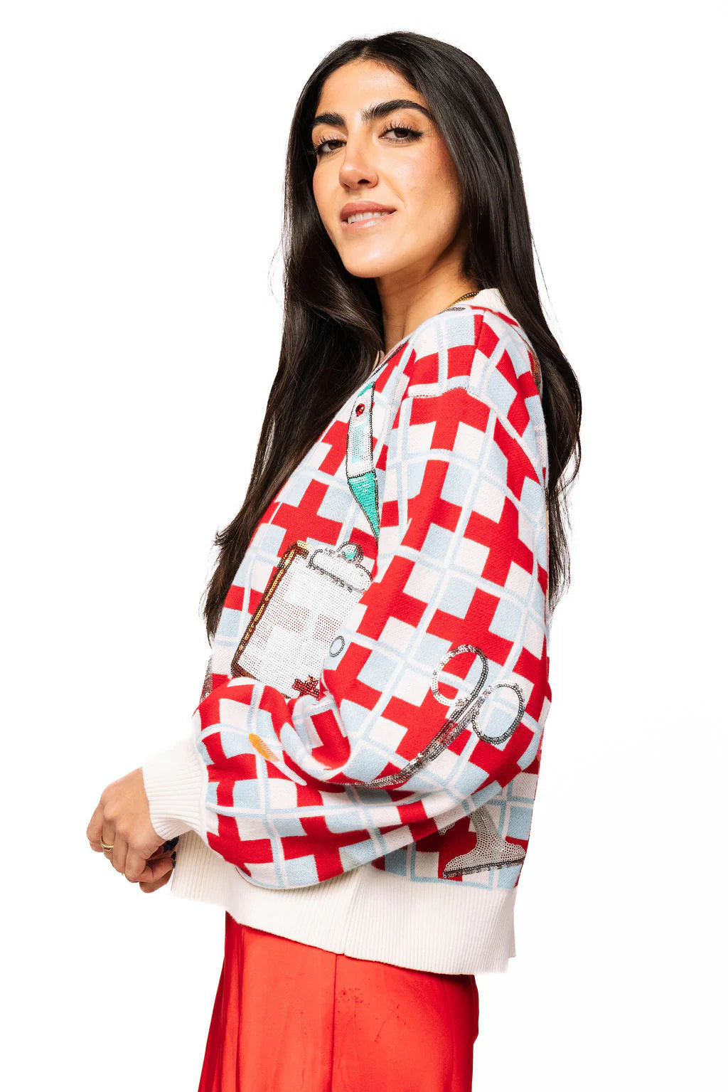 Queen of Sparkles Red & Blue Medical Supply Cardigan
