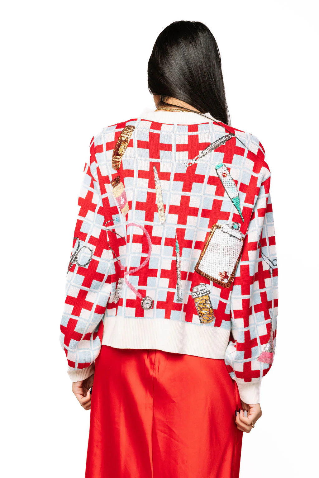Queen of Sparkles Red & Blue Medical Supply Cardigan