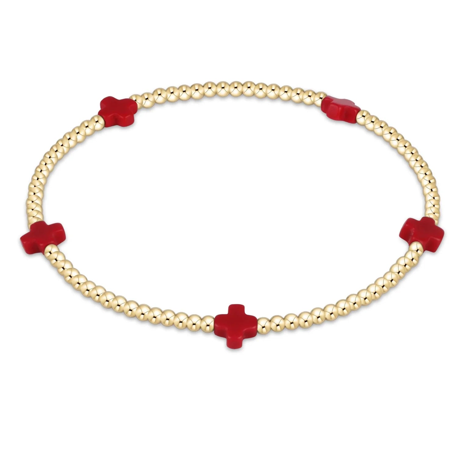 ENEWTON - Signature Small CROSS Gold Pattern 2mm Bead Bracelet - Red