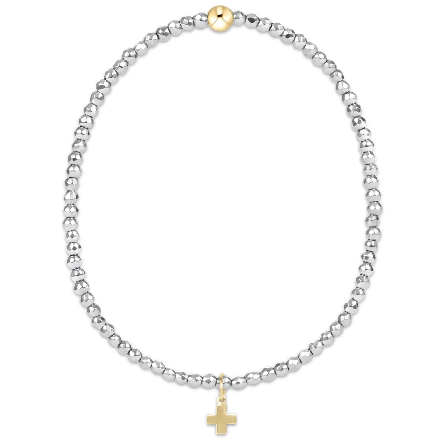 ENEWTON - Silver Faceted Hematite 2mm Bead Bracelet - Signature Cross Gold Charm
