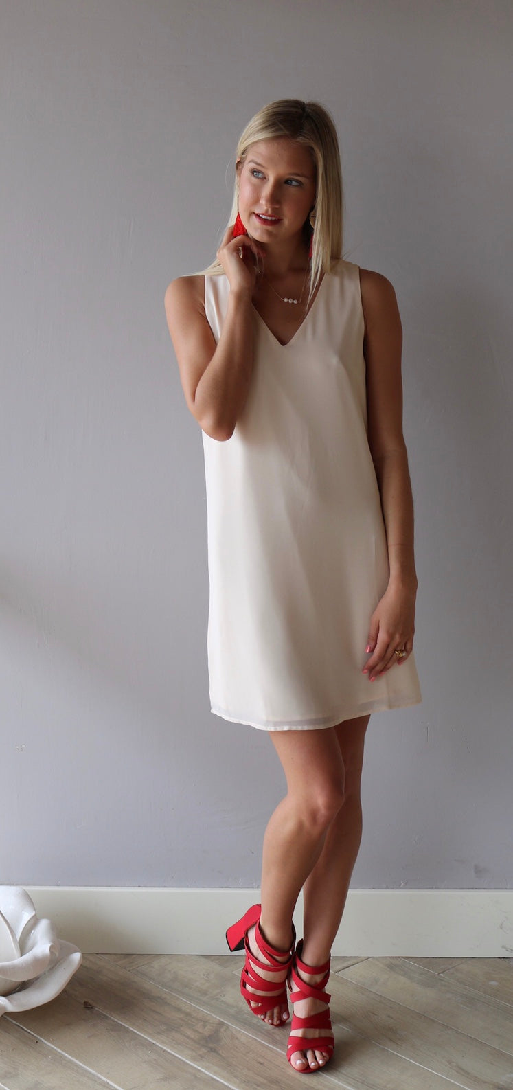 Naked Zebra GUARDIAN StrappyBack V-Neck Chiffon Shift Dress