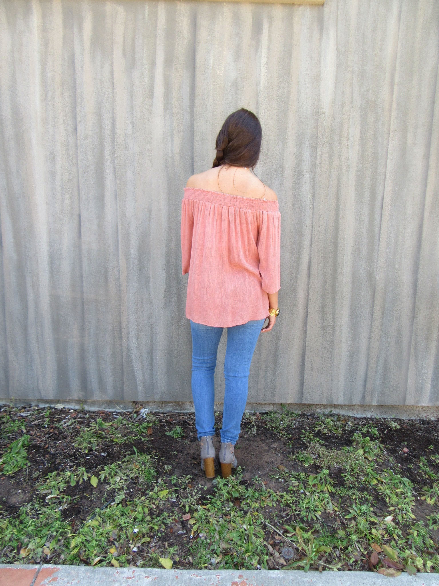 PEAK Smocked OffShoulder CrossOver Gauze Top