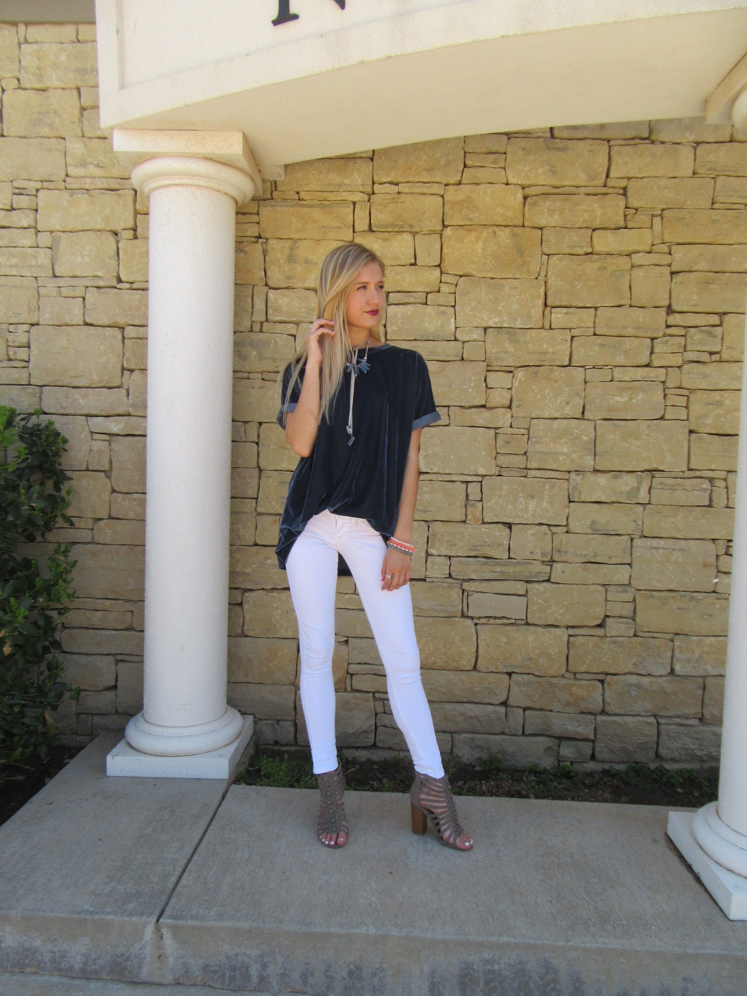 UPON A STAR Velvet Roll Sleeve Tunic Top