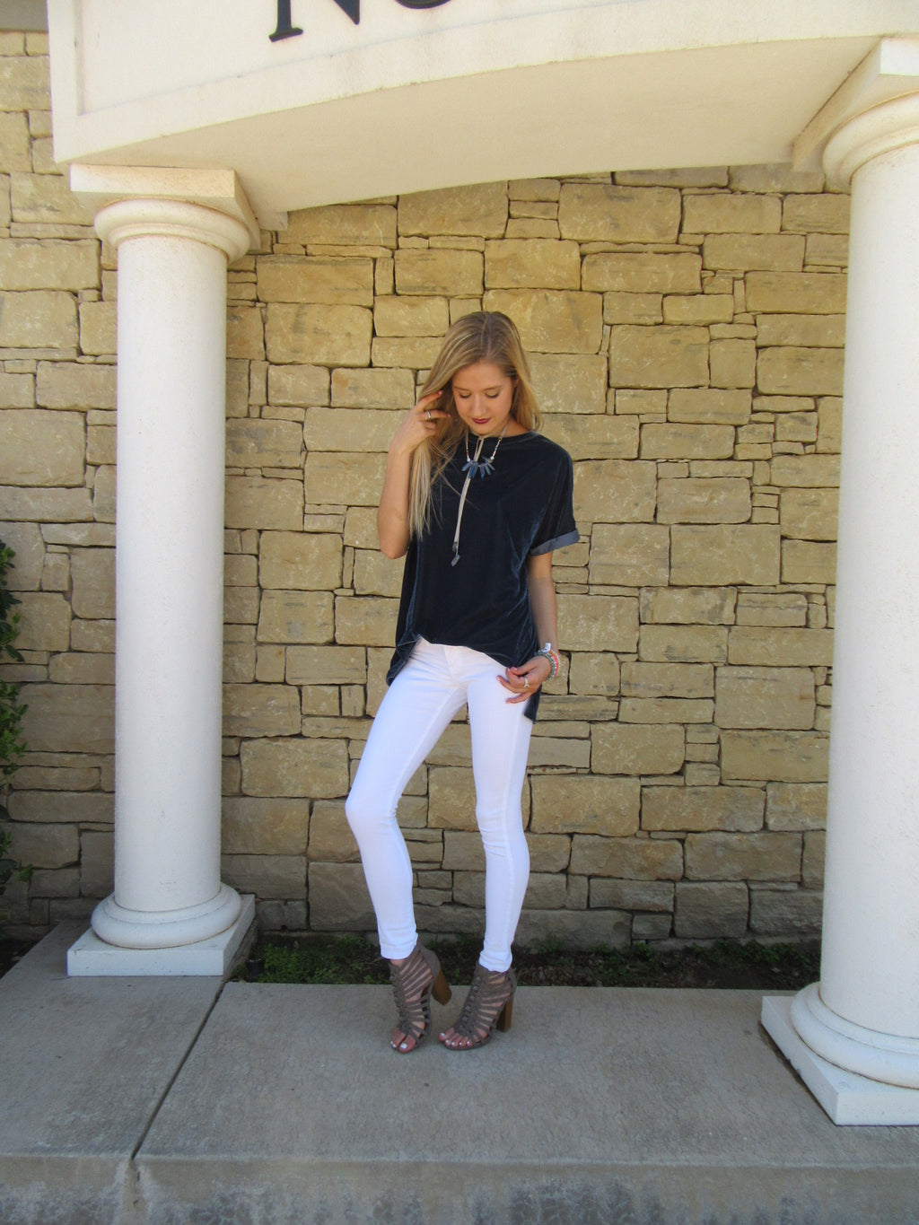 UPON A STAR Velvet Roll Sleeve Tunic Top