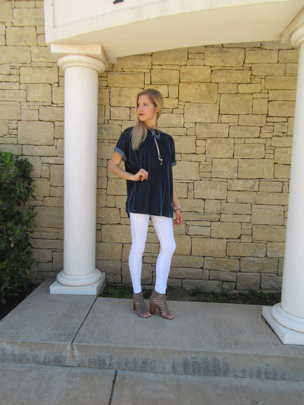 UPON A STAR Velvet Roll Sleeve Tunic Top