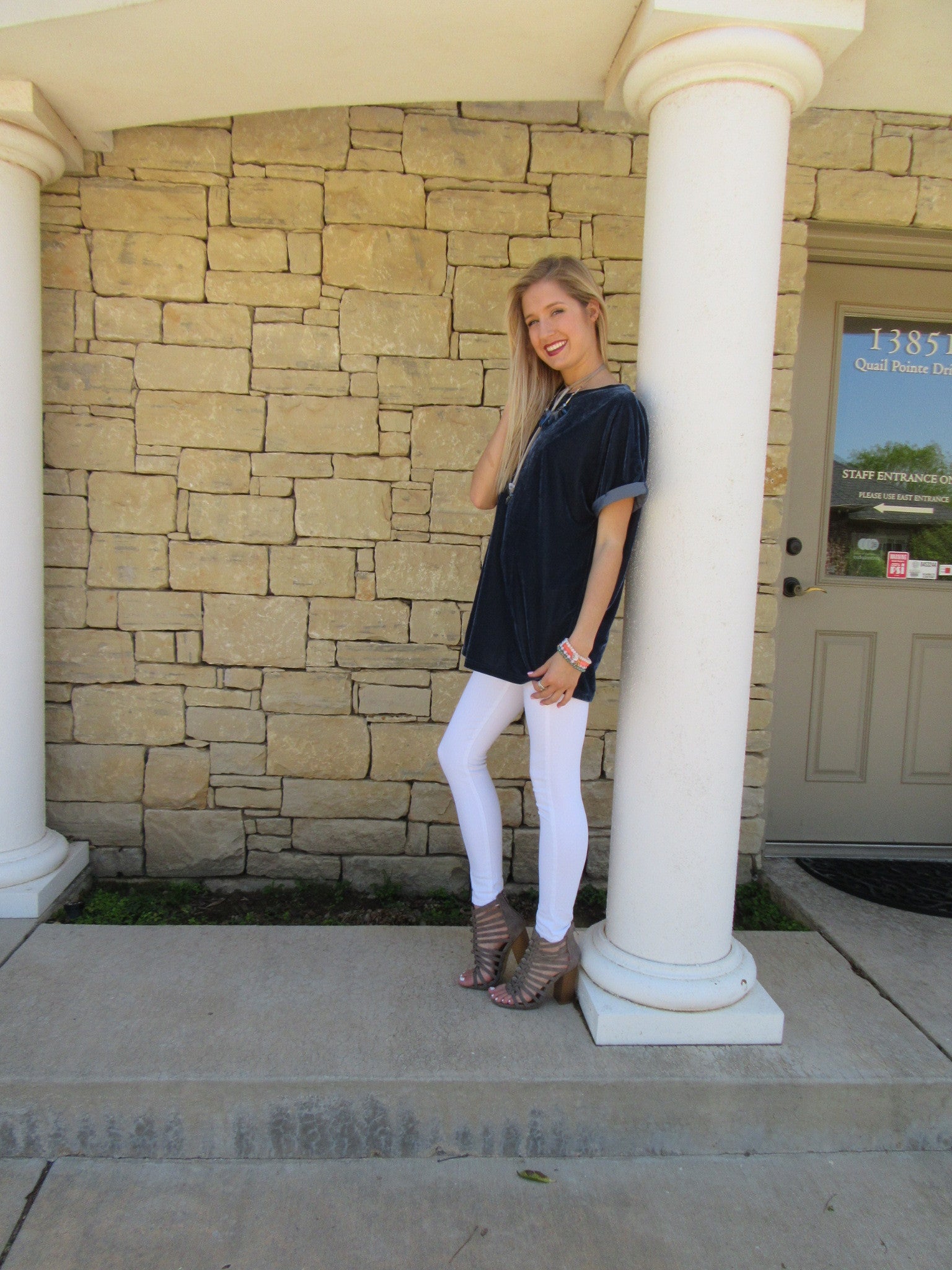 UPON A STAR Velvet Roll Sleeve Tunic Top