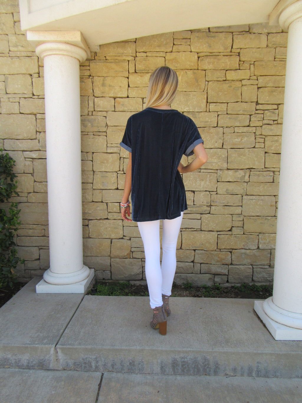 UPON A STAR Velvet Roll Sleeve Tunic Top