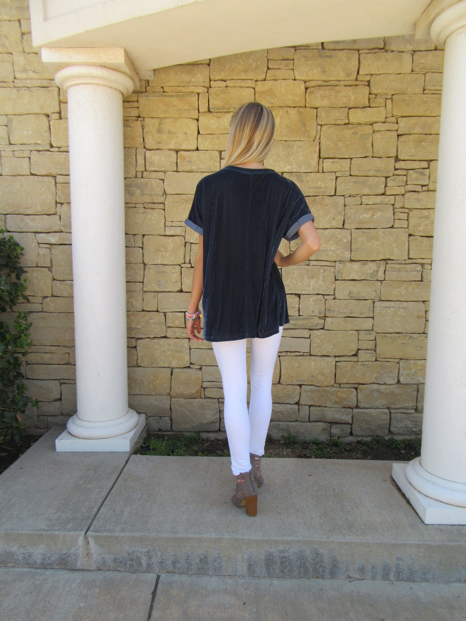 UPON A STAR Velvet Roll Sleeve Tunic Top