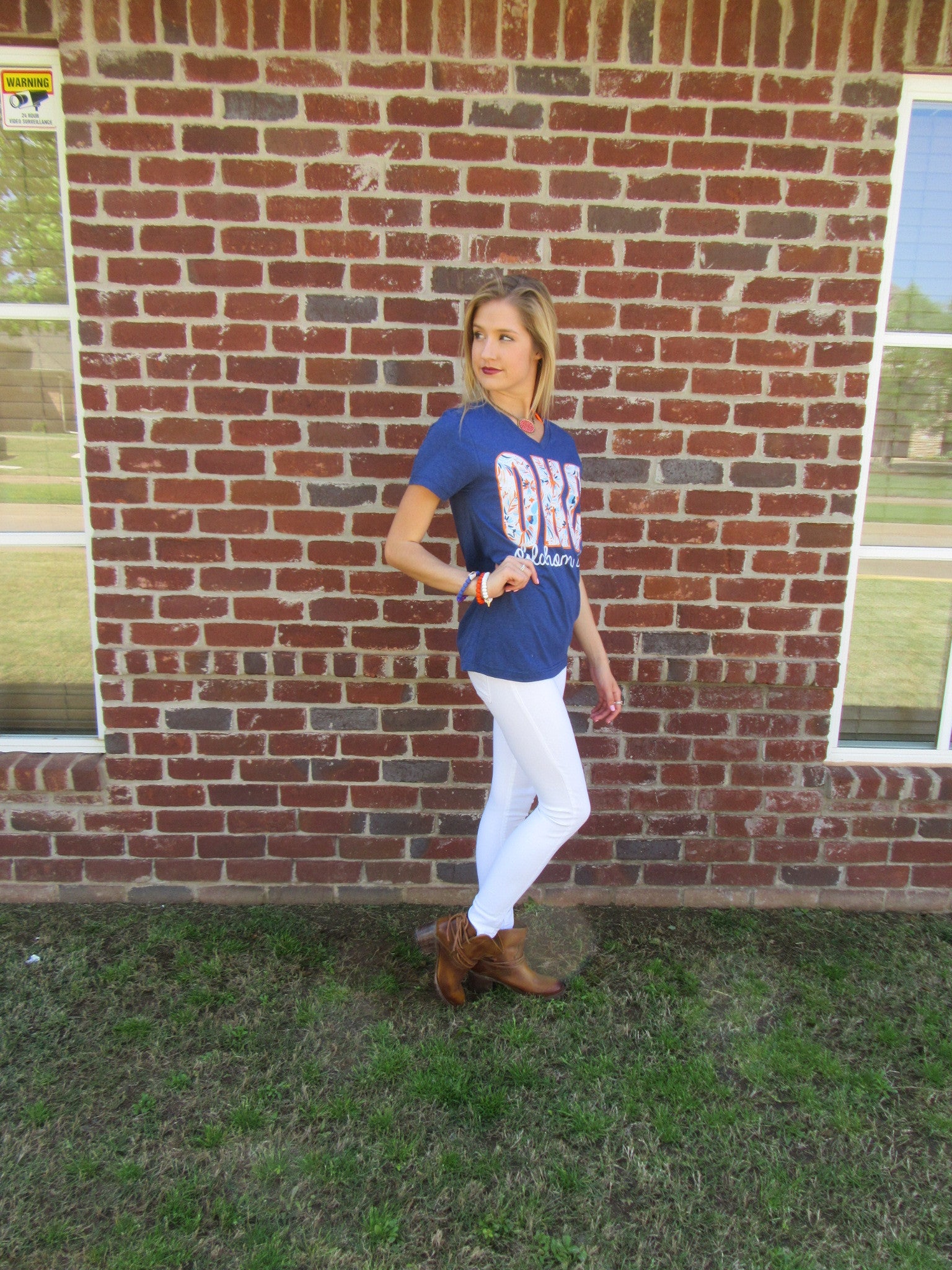 OKC Embroidery Print Oklahoma City V-Neck TriBlend Tee Top