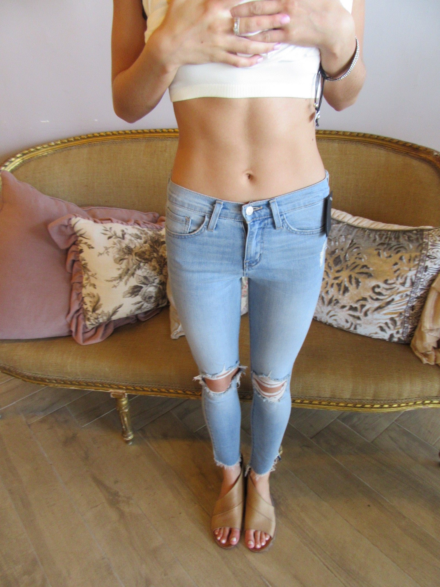 FLYING MONKEY Distressed REVENGE BLUE Uneven FrayHem Skinny Jean