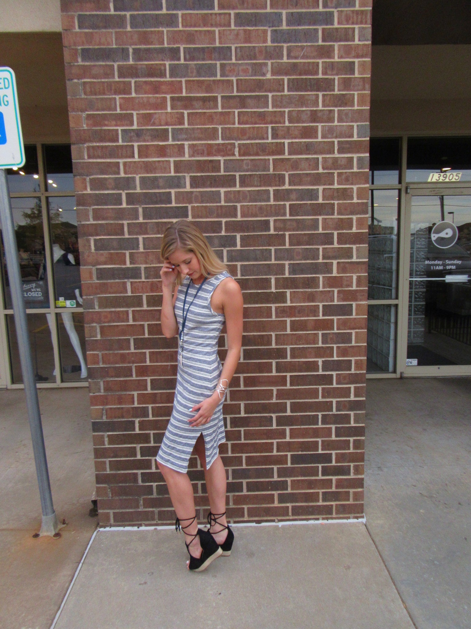 BOBI Stripe LABREA Slit Knit Tank Dress