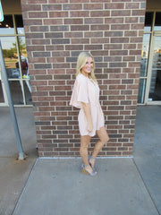 INTO THE RUSH Blush Open FlutterSleeve Short Romper