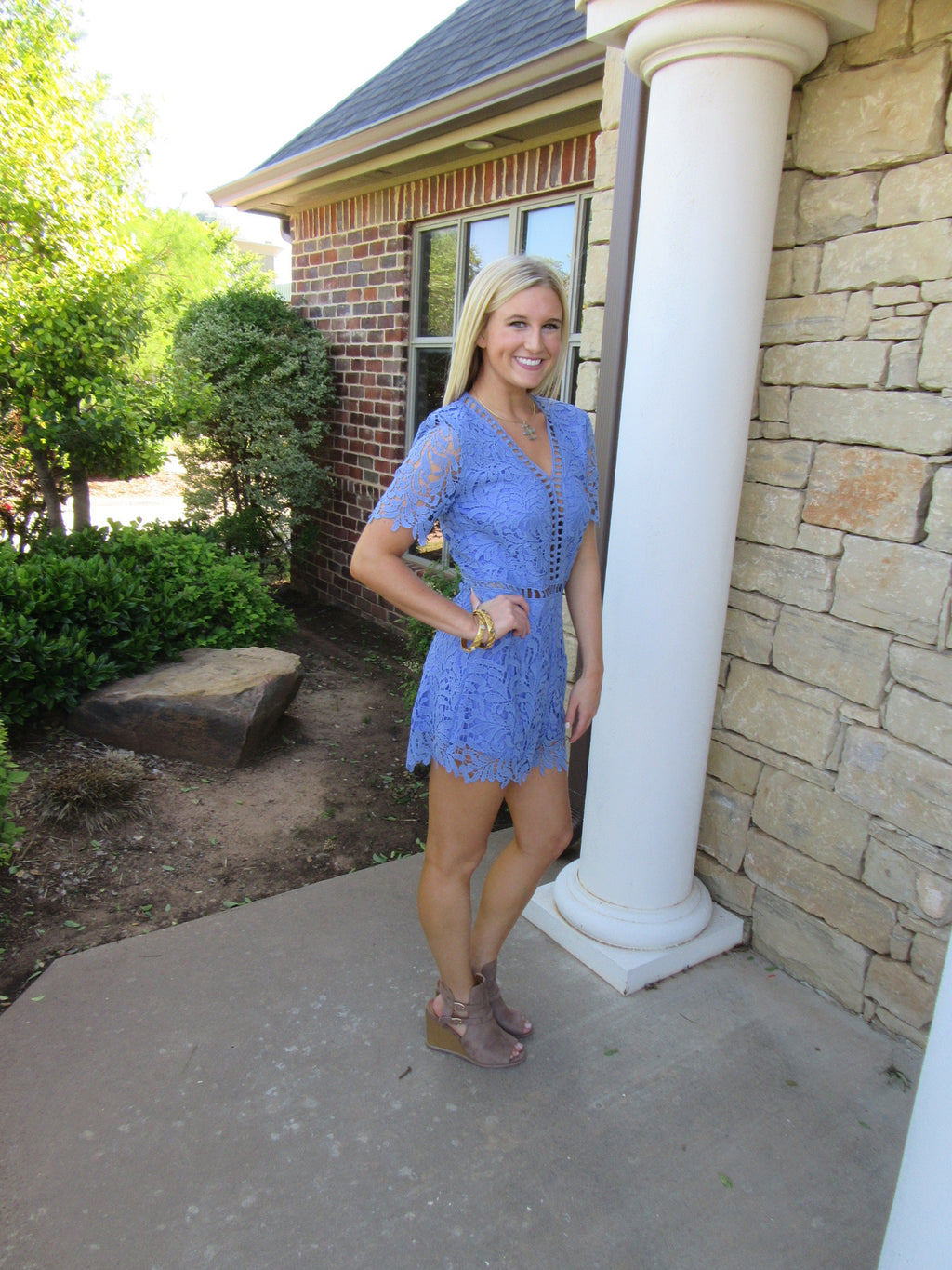 SHE & SKY Ice Blue PROMISES Lace Cutout Romper