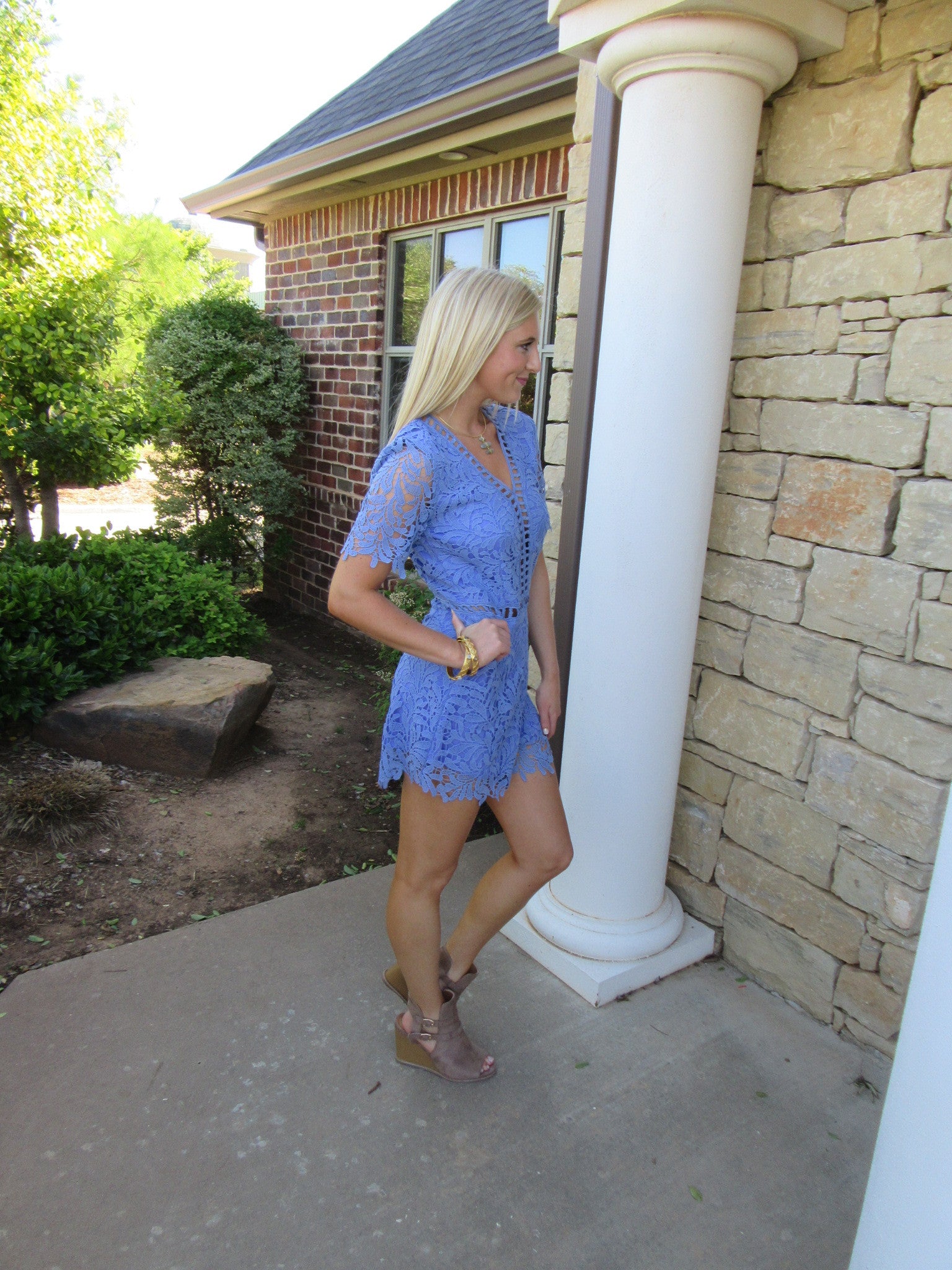 SHE & SKY Ice Blue PROMISES Lace Cutout Romper