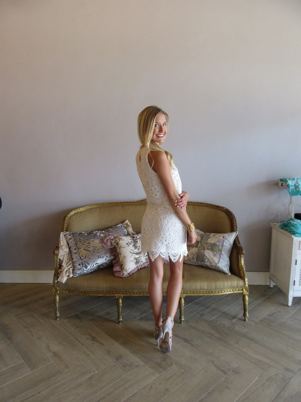 BELIEVER 2pc Battenburg Lace Crop Top/Skirt Set