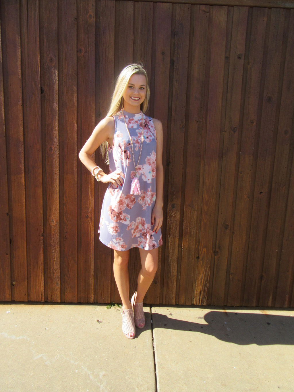 ETERNAL Floral Sleeveless MockNeck StretchKnit Dress