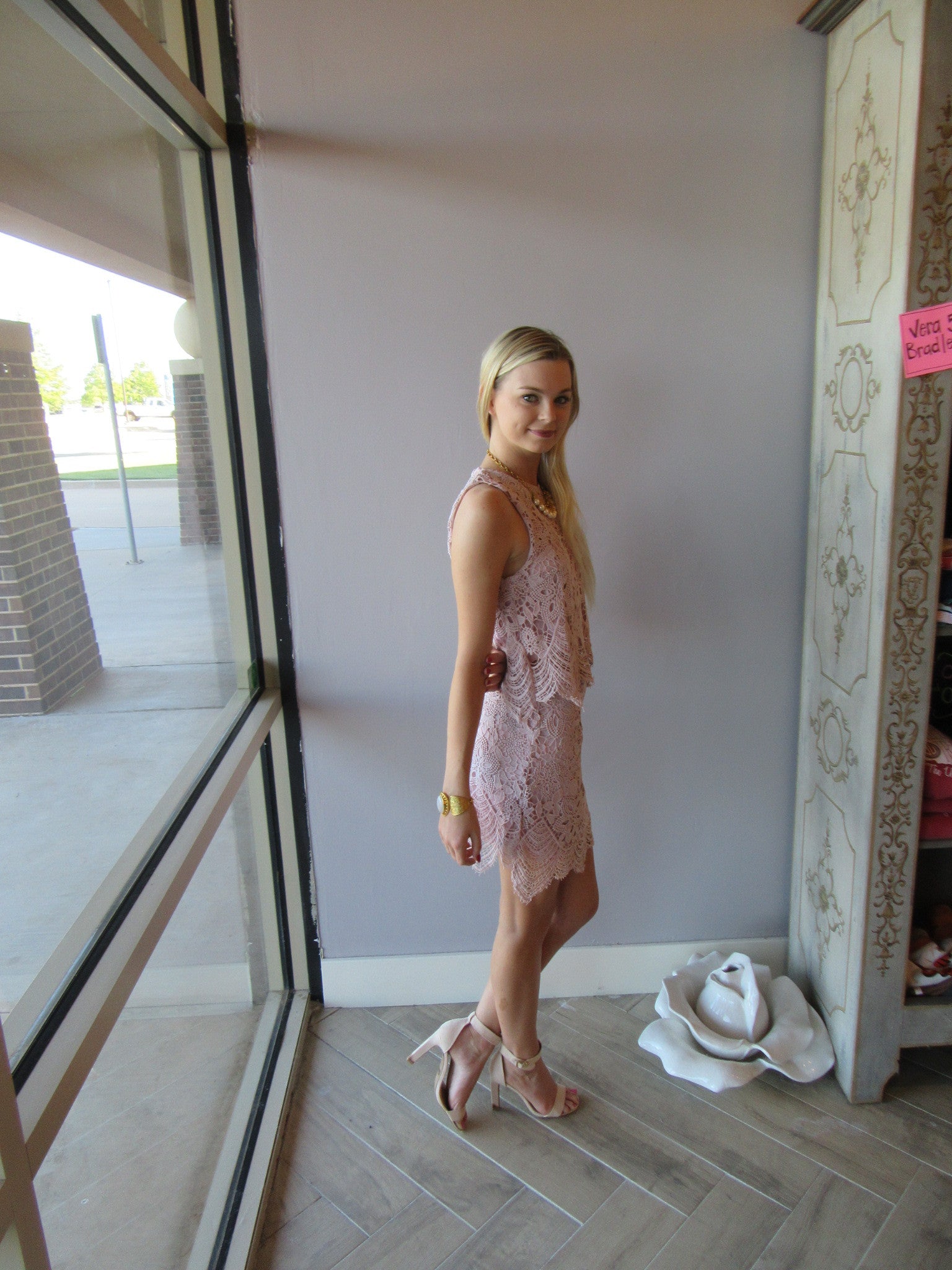 BELIEVER 2pc Battenburg Lace Crop Top/Skirt Set