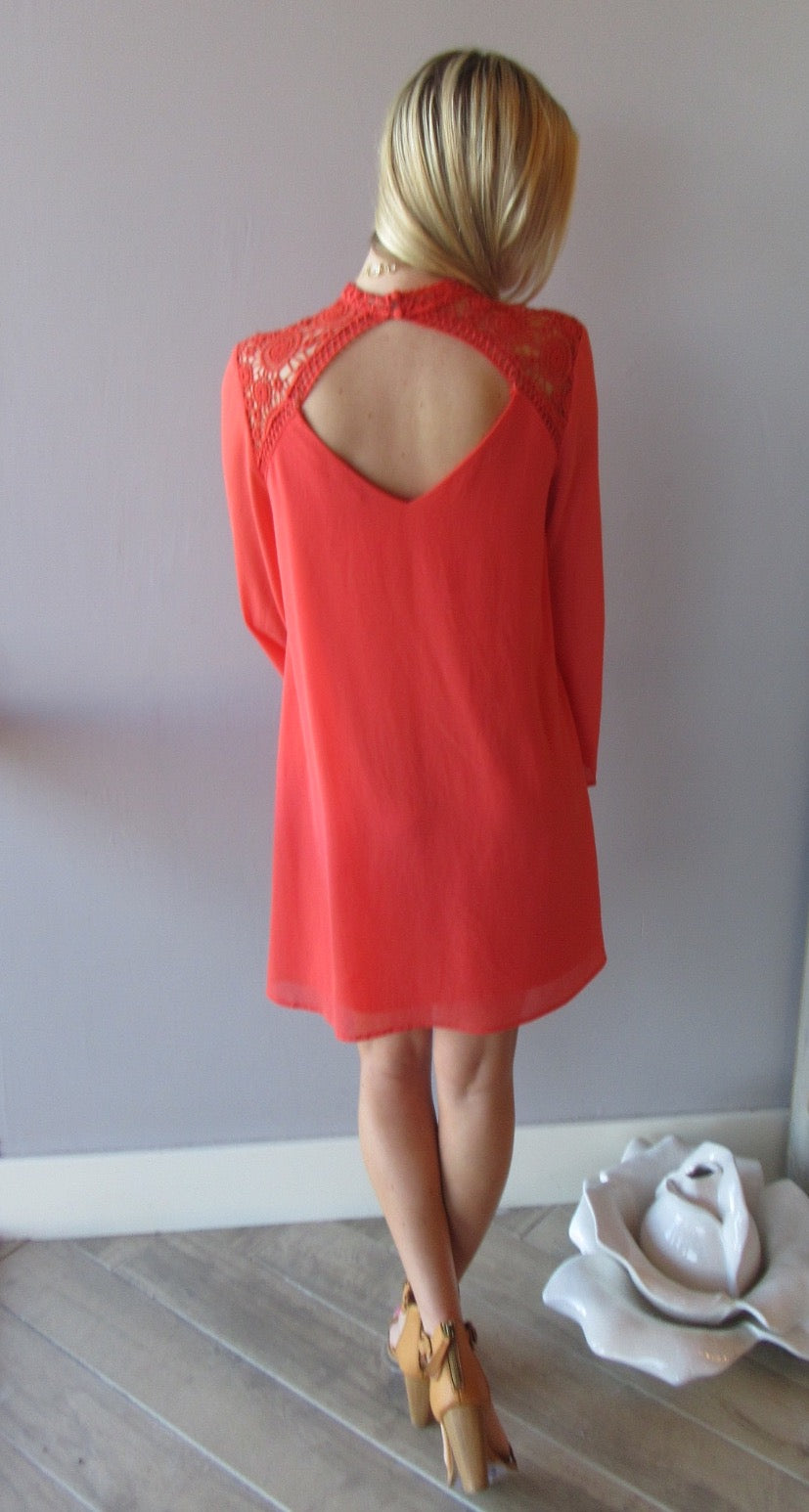 BENEDICTION Lace Contrast BellSleeve Chiffon Sheath Dress