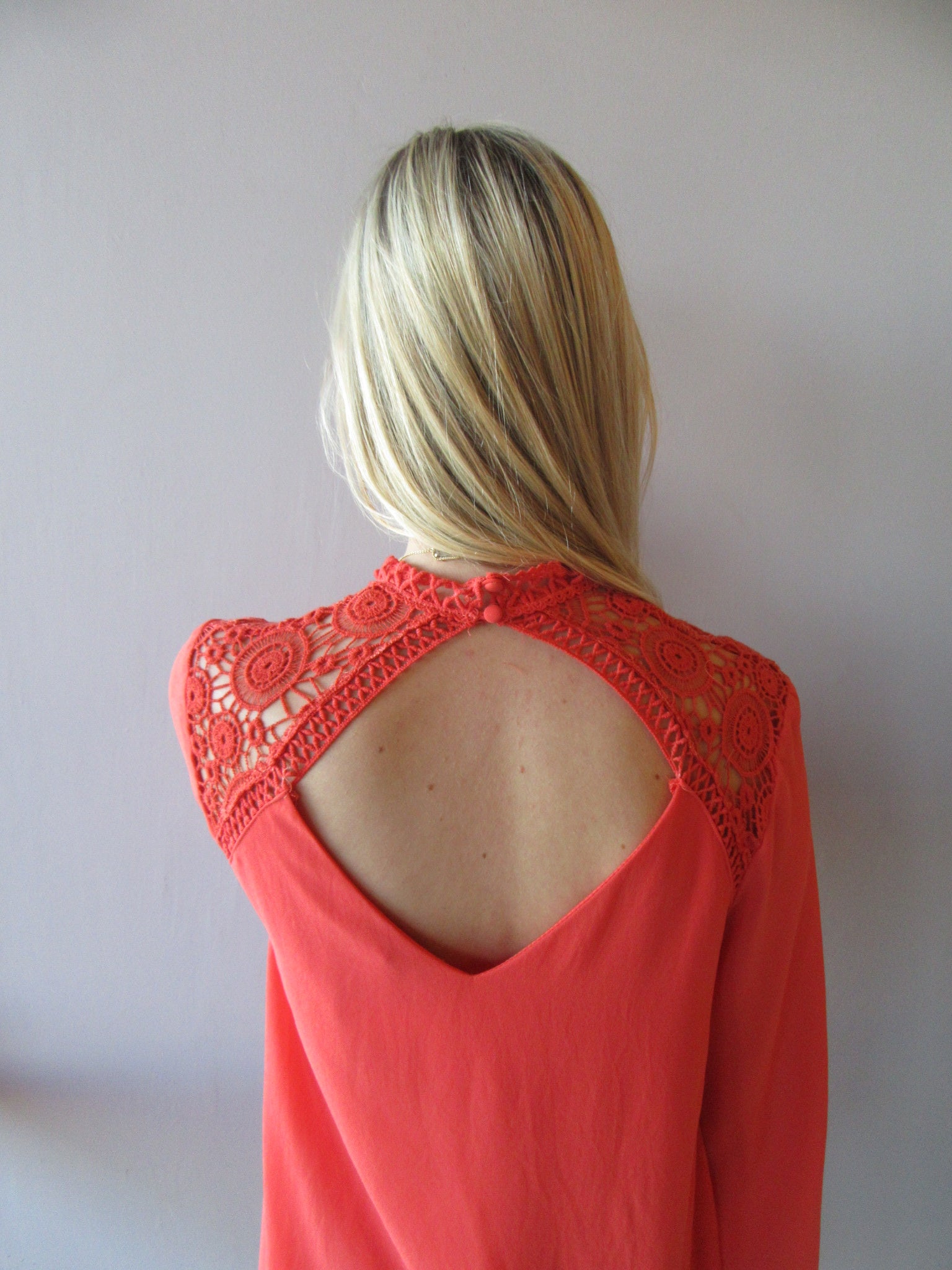 BENEDICTION Lace Contrast BellSleeve Chiffon Sheath Dress