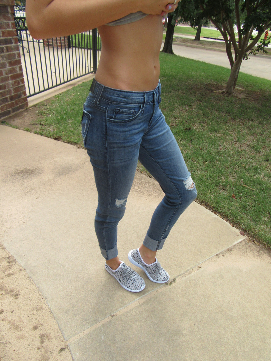 FLYING MONKEY Cuffed Distressed MICHIGAN BLUE Girlfriend Jean