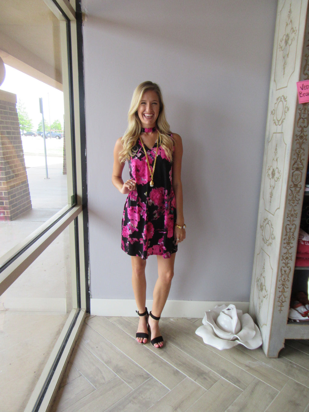 ETERNAL Floral Cutout MockNeck StretchKnit Swing Dress