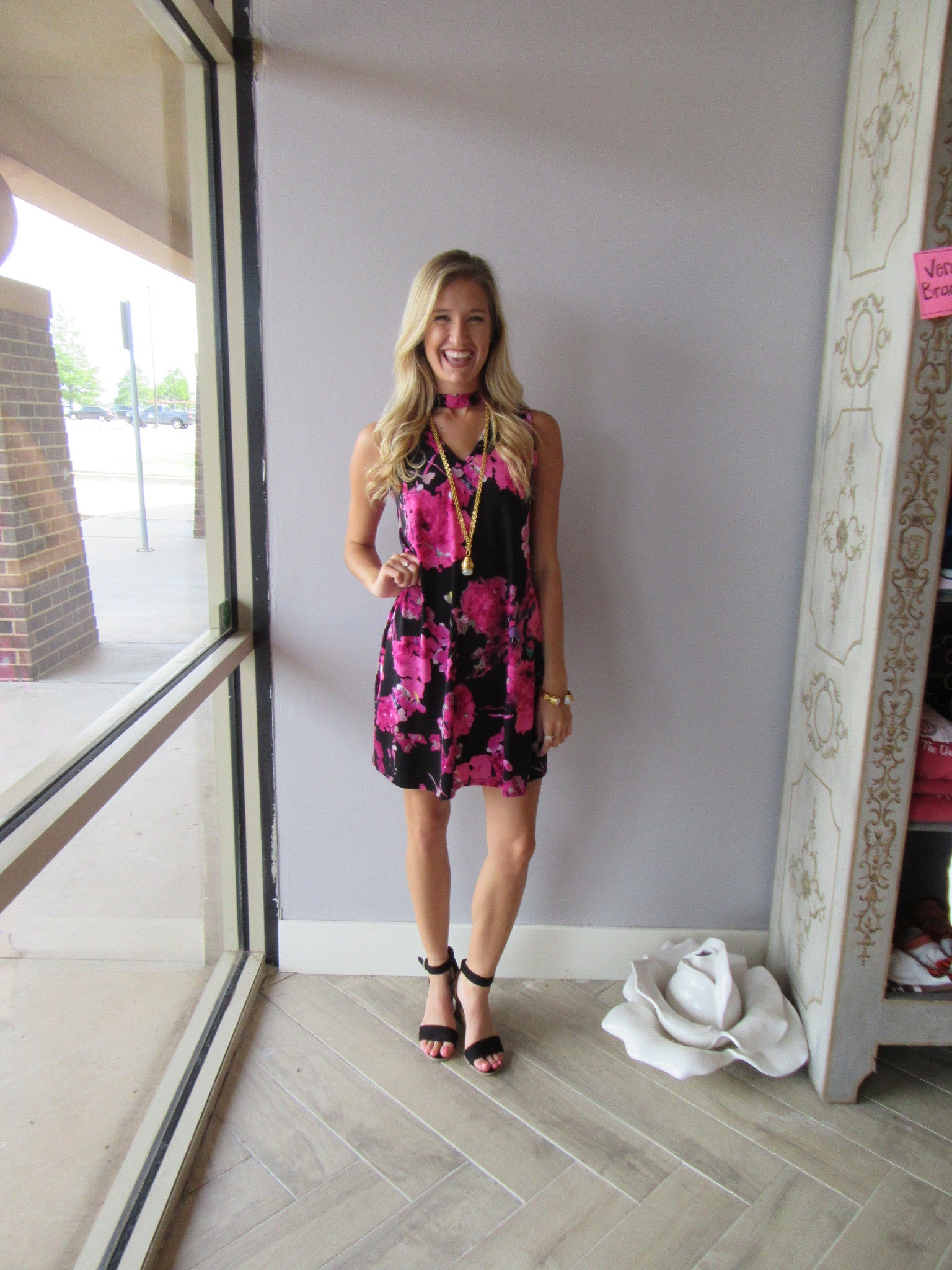 ETERNAL Floral Cutout MockNeck StretchKnit Swing Dress